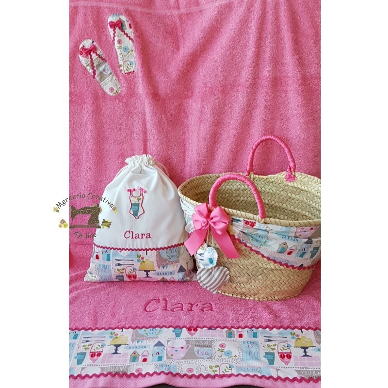 Capazo de playa con toalla y bolsita personalizadas