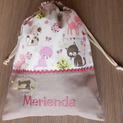 Talega de merienda con nombre modelo "estampados"