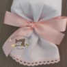 Caramelo antivuelco personalizado detalles en rosa bebé
