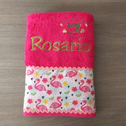 Conjunto de capazo y toalla personalizada modelo "Flamencos rosas"