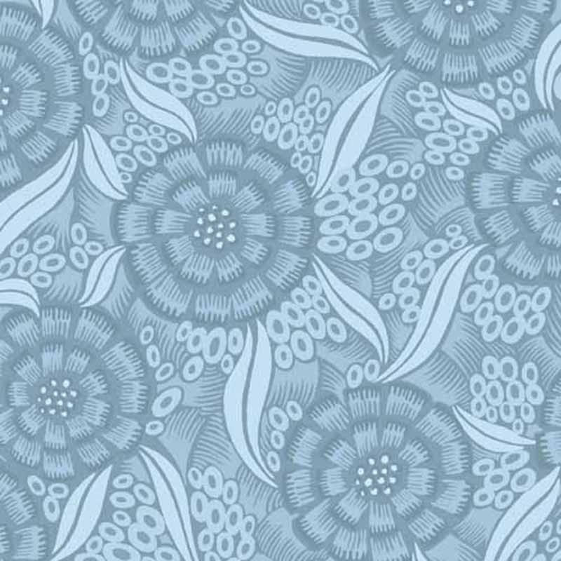 Tela flores mandalas azul