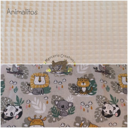 Mochila infantil waffle crema opción bolsita a juego